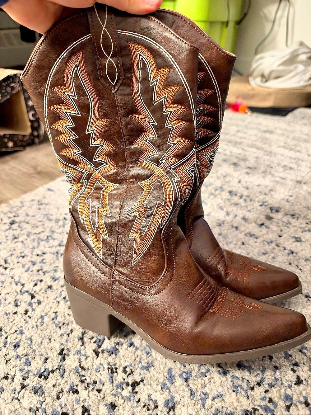 Embroidered Western Heeled Boots in Brown Like New